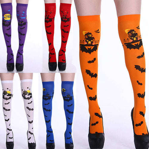 Plusock Halloween Haunted Bats Thigh High Knee Socks(5 Pairs)