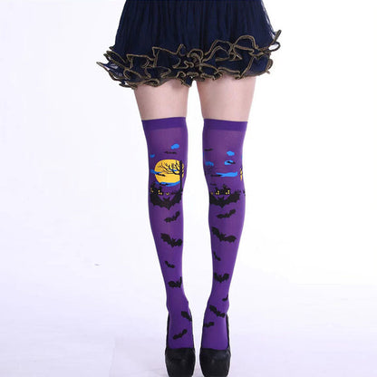 Plusock Halloween Haunted Bats Thigh High Knee Socks(5 Pairs)