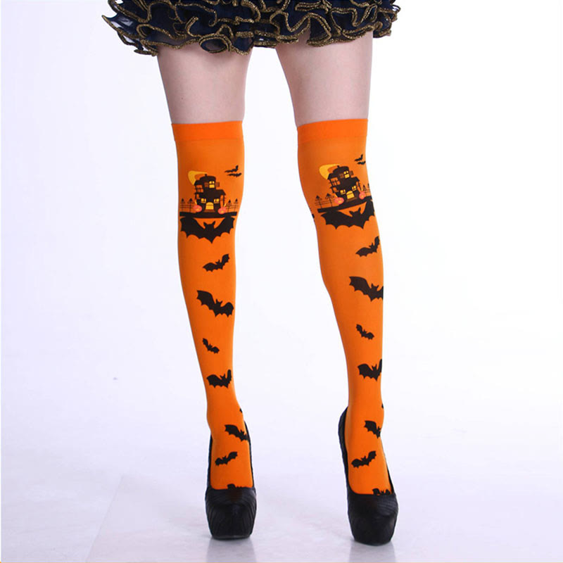 Plusock Halloween Haunted Bats Thigh High Knee Socks(5 Pairs)