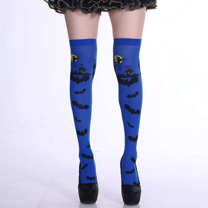 Plusock Halloween Haunted Bats Thigh High Knee Socks(5 Pairs)