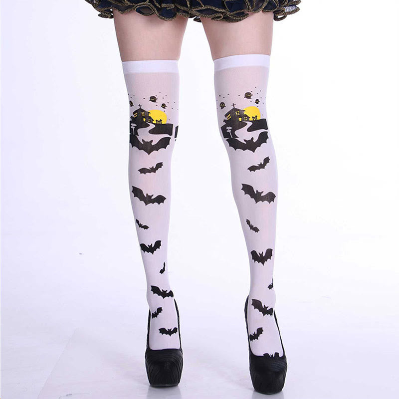 Plusock Halloween Haunted Bats Thigh High Knee Socks(5 Pairs)