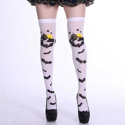 Plusock Halloween Haunted Bats Thigh High Knee Socks(5 Pairs)