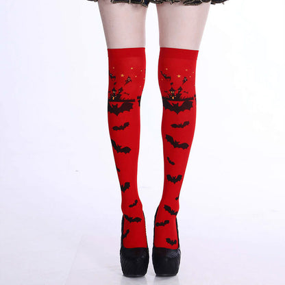 Plusock Halloween Haunted Bats Thigh High Knee Socks(5 Pairs)
